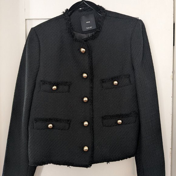 MANGO Pocket Tweed Jacket black - size L - Picture 4 of 9